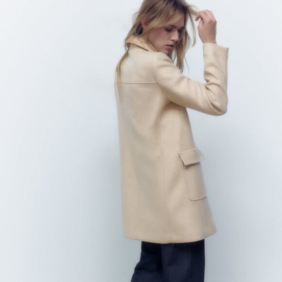 NEW Zara Women's WOOL BLEND Double-breasted Coat Sand - Picture 6 of 11